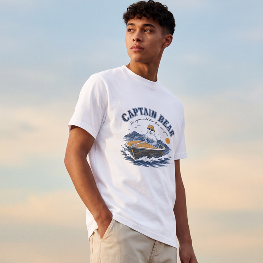 Captain Bear Boat Tee — Retro Nautical Graphic T-Shirt
