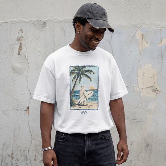 Beach Surfboard Palm T-Shirt — Vintage Coastal Surfing Tee
