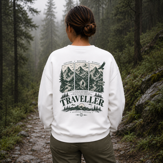 Traveller Crewneck Sweatshirt – Adventure Mountains Graphic
