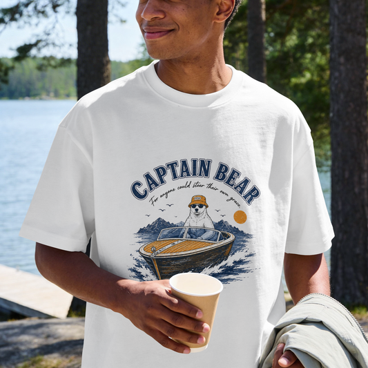 Captain Bear Boat Tee — Retro Nautical Graphic T-Shirt