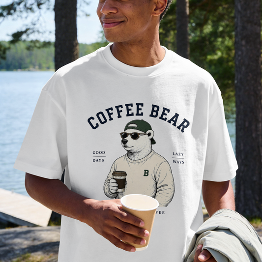 Coffee Bear T‑Shirt — Retro Bear Drinking Coffee Graphic Tee ("Fueled by Coffee")