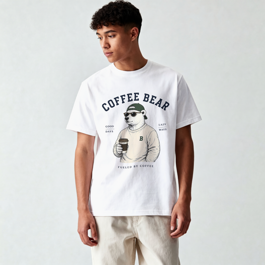 Coffee Bear T‑Shirt — Retro Bear Drinking Coffee Graphic Tee ("Fueled by Coffee")