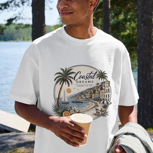 Coastal Dreams Beach Scene Tee — Vintage Seaside Graphic T-Shirt