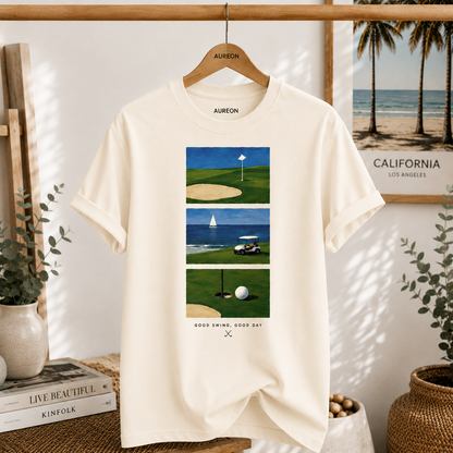 Golf Scenic T‑Shirt — Coastal Course Graphic Tee (Born Fair, Good Day)