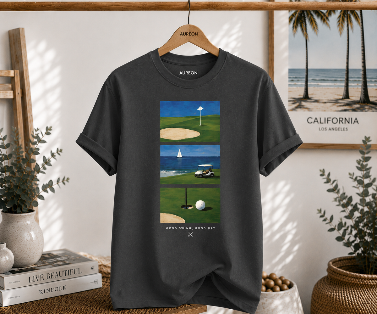 Golf Scenic T‑Shirt — Coastal Course Graphic Tee (Born Fair, Good Day)