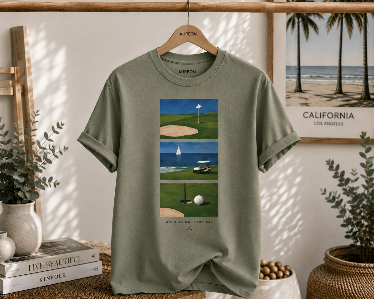 Golf Scenic T‑Shirt — Coastal Course Graphic Tee (Born Fair, Good Day)