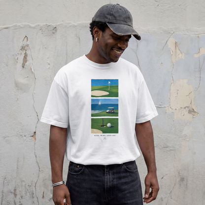 Golf Scenic T‑Shirt — Coastal Course Graphic Tee (Born Fair, Good Day)