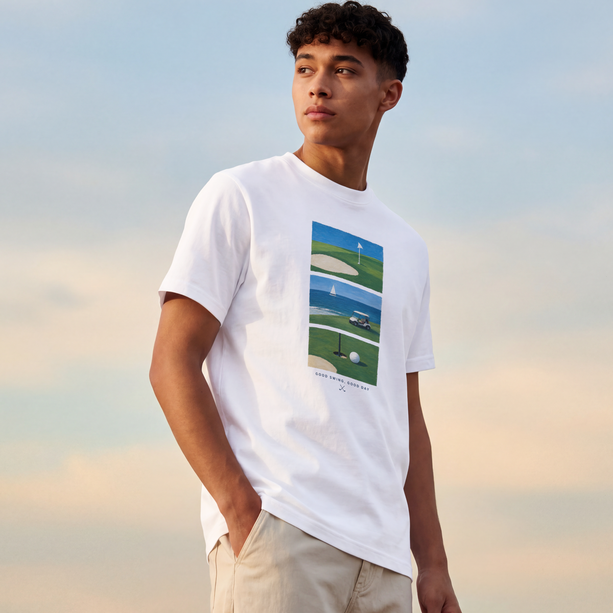 Golf Scenic T‑Shirt — Coastal Course Graphic Tee (Born Fair, Good Day)