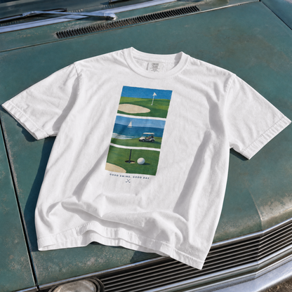 Golf Scenic T‑Shirt — Coastal Course Graphic Tee (Born Fair, Good Day)