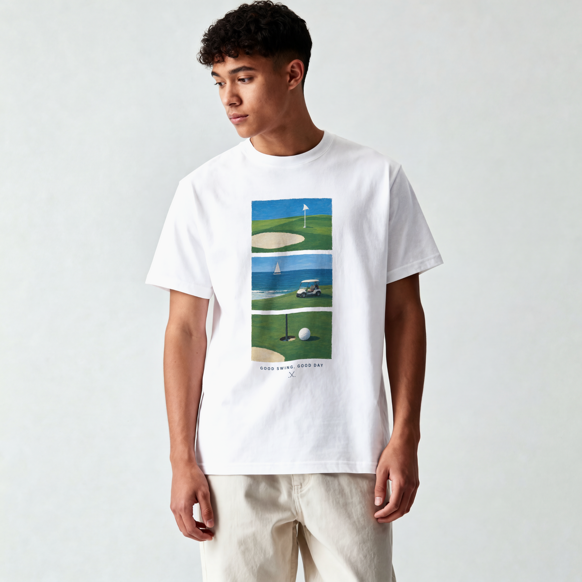 Golf Scenic T‑Shirt — Coastal Course Graphic Tee (Born Fair, Good Day)