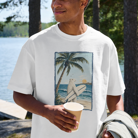Beach Surfboard Palm T-Shirt — Vintage Coastal Surfing Tee