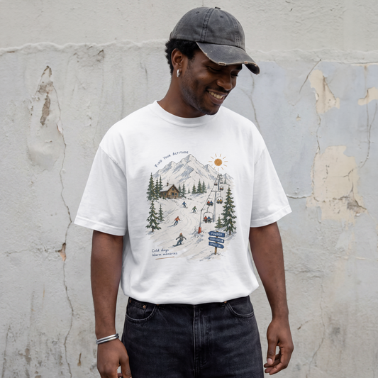 Ski Resort Scene T‑Shirt — Vintage Mountain Skiing Graphic Tee