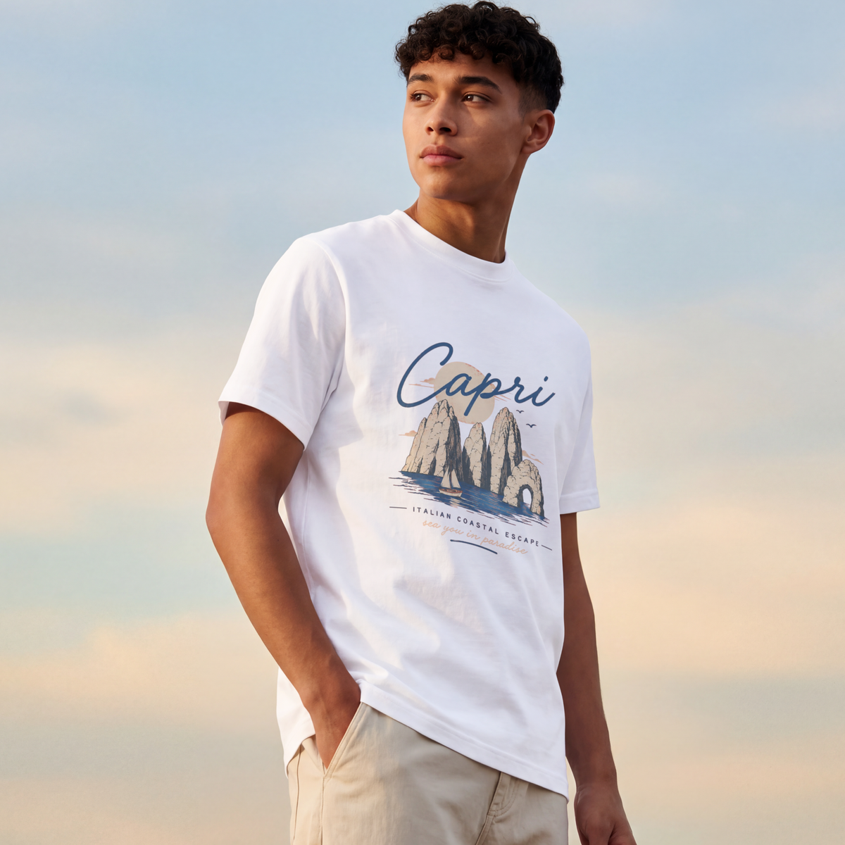 Capri Vintage Beach Tee — Capri Italy Coastal Graphic T-Shirt
