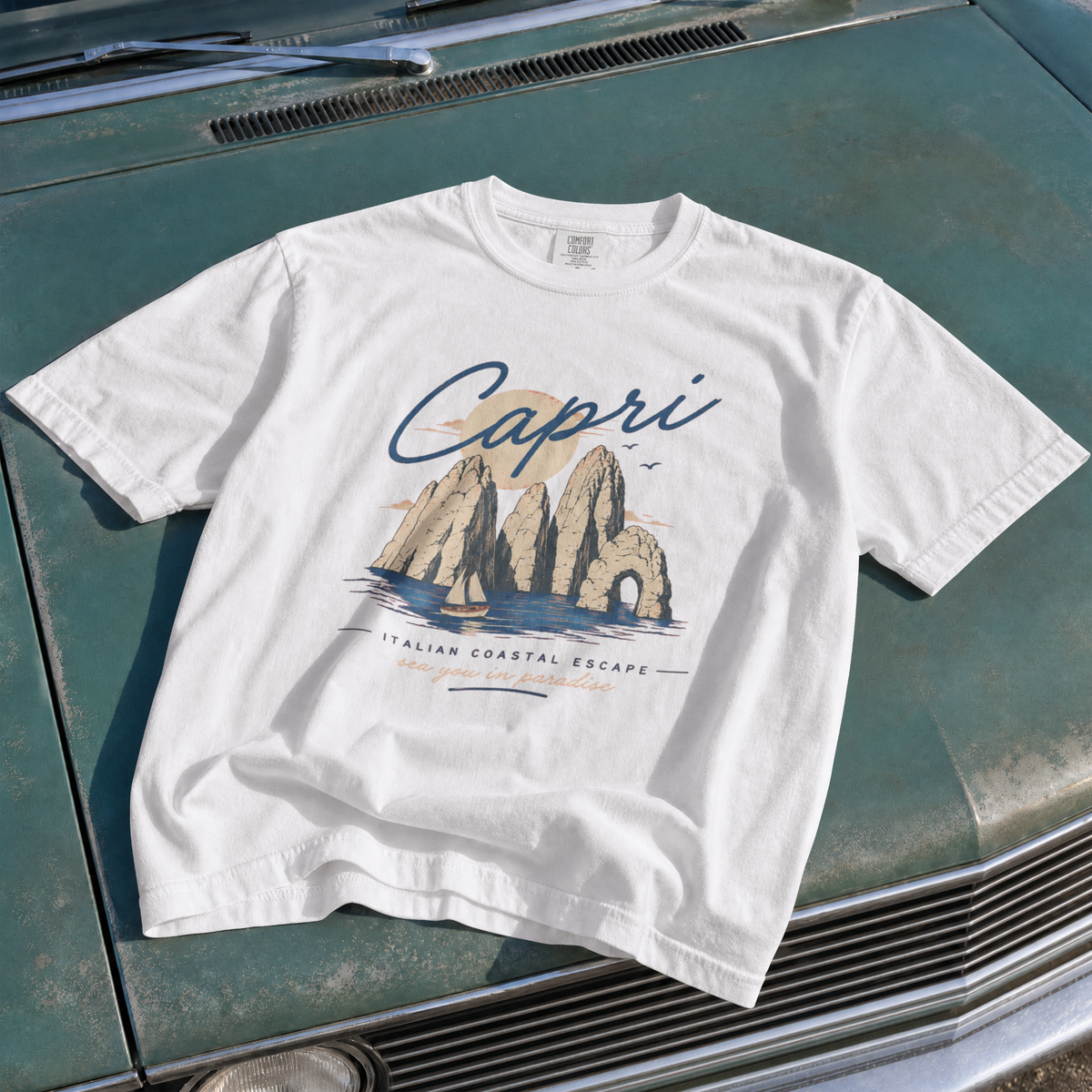 Capri Vintage Beach Tee — Capri Italy Coastal Graphic T-Shirt