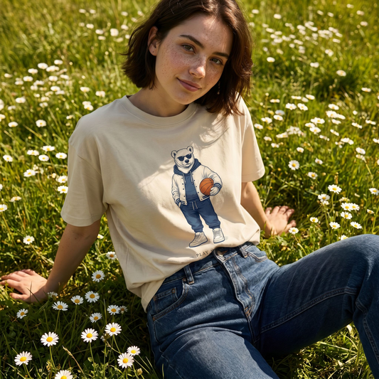 Bear Holding Basketball T‑Shirt — 'Play Hard, Stay Cool' Graphic Tee