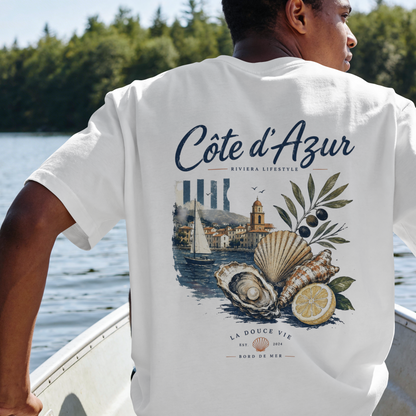 Côte d'Azur Beach Tee — Retro French Riviera Shell & Lemon Graphic T‑Shirt