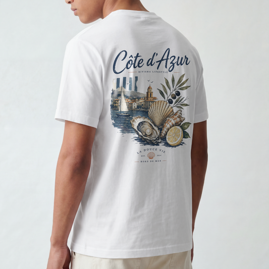 Côte d'Azur Beach Tee — Retro French Riviera Shell & Lemon Graphic T‑Shirt