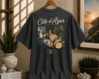 Côte d'Azur Beach Tee — Retro French Riviera Shell & Lemon Graphic T‑Shirt