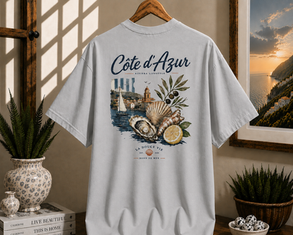 Côte d'Azur Beach Tee — Retro French Riviera Shell & Lemon Graphic T‑Shirt