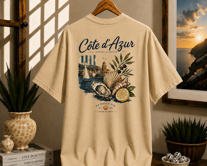 Côte d'Azur Beach Tee — Retro French Riviera Shell & Lemon Graphic T‑Shirt