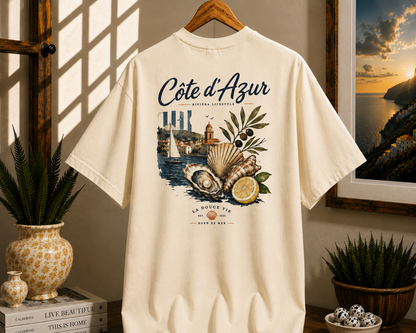 Côte d'Azur Beach Tee — Retro French Riviera Shell & Lemon Graphic T‑Shirt