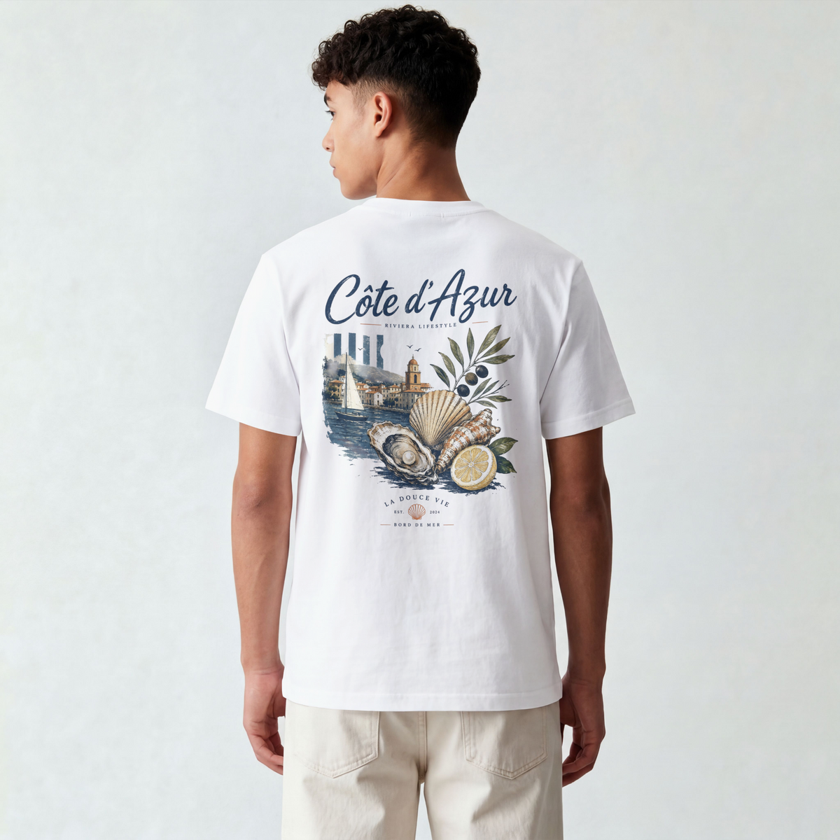 Côte d'Azur Beach Tee — Retro French Riviera Shell & Lemon Graphic T‑Shirt