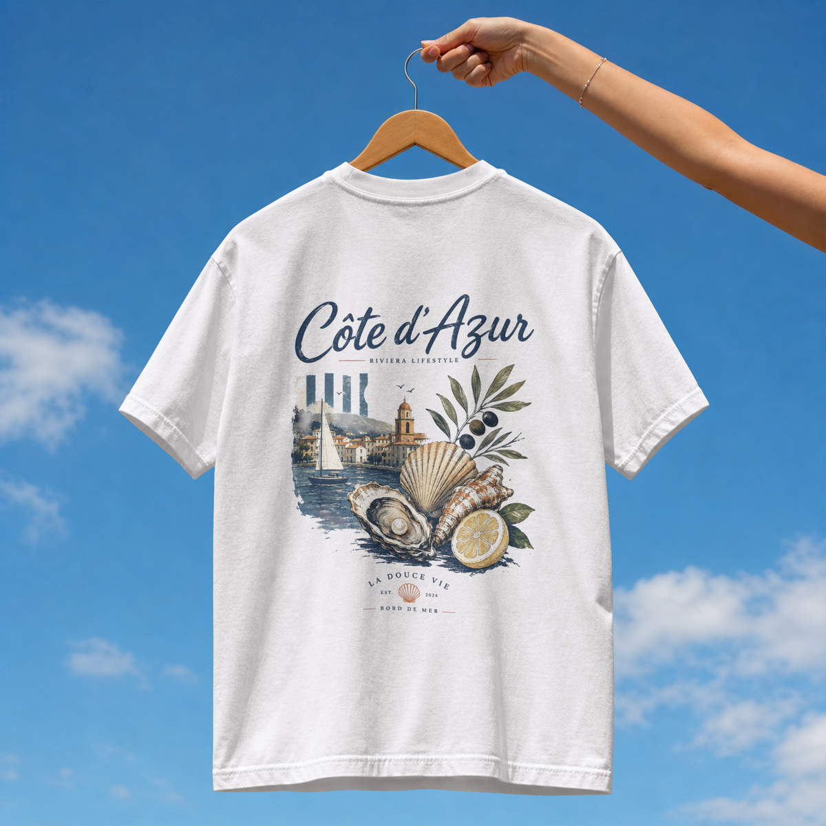 Côte d'Azur Beach Tee — Retro French Riviera Shell & Lemon Graphic T‑Shirt