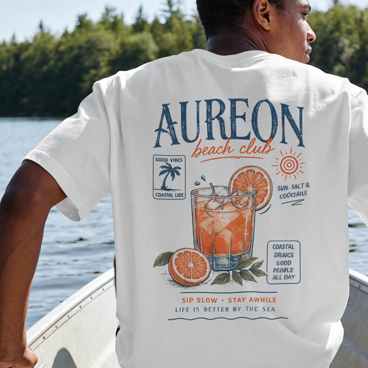 Aureon Beach Club T-Shirt — Tropical Cocktail Graphic Tee