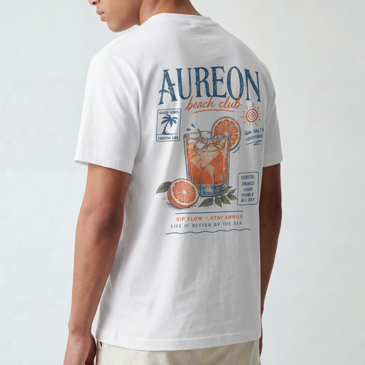 Aureon Beach Club T-Shirt — Tropical Cocktail Graphic Tee