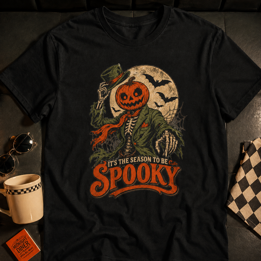Spooky Pumpkin Scarecrow Tee — "Tis the Season to Be Spooky" Halloween Shirt
