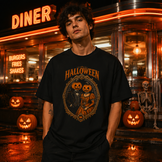 Halloween Pumpkin Couple Tee – Vintage Pumpkinhead Portrait Shirt