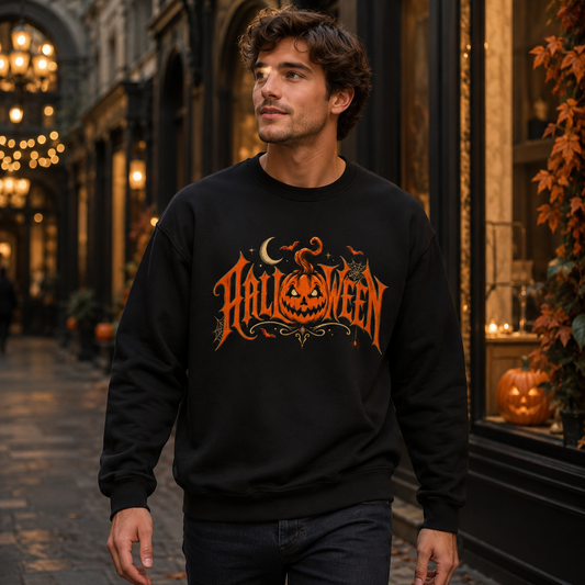 Halloween Pumpkin Crewneck Sweatshirt – Jack-O'-Lantern Gothic Graphic