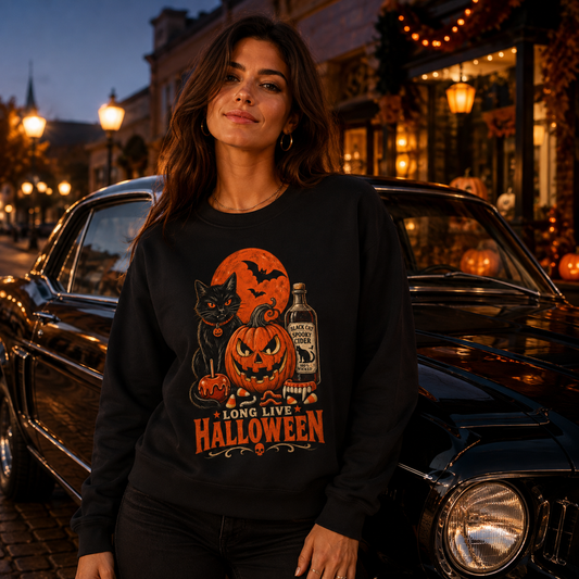 Halloween Black Cat & Jack-o’-Lantern Crewneck Sweatshirt