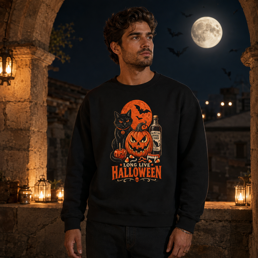 Halloween Black Cat & Jack-o’-Lantern Crewneck Sweatshirt
