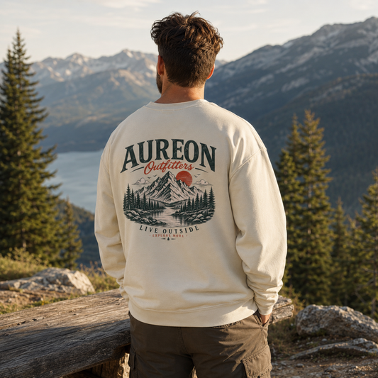Aureon Outfitters Crewneck Sweatshirt — 'Live Outside' Mountain Adventure Design