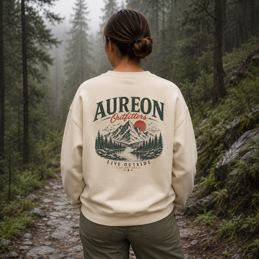 Aureon Outfitters Crewneck Sweatshirt — 'Live Outside' Mountain Adventure Design