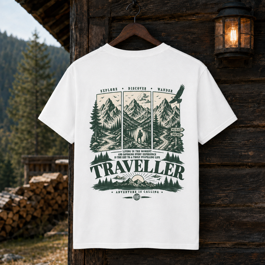 Traveller Adventure Tee — Mountain Forest Camping Graphic T-Shirt