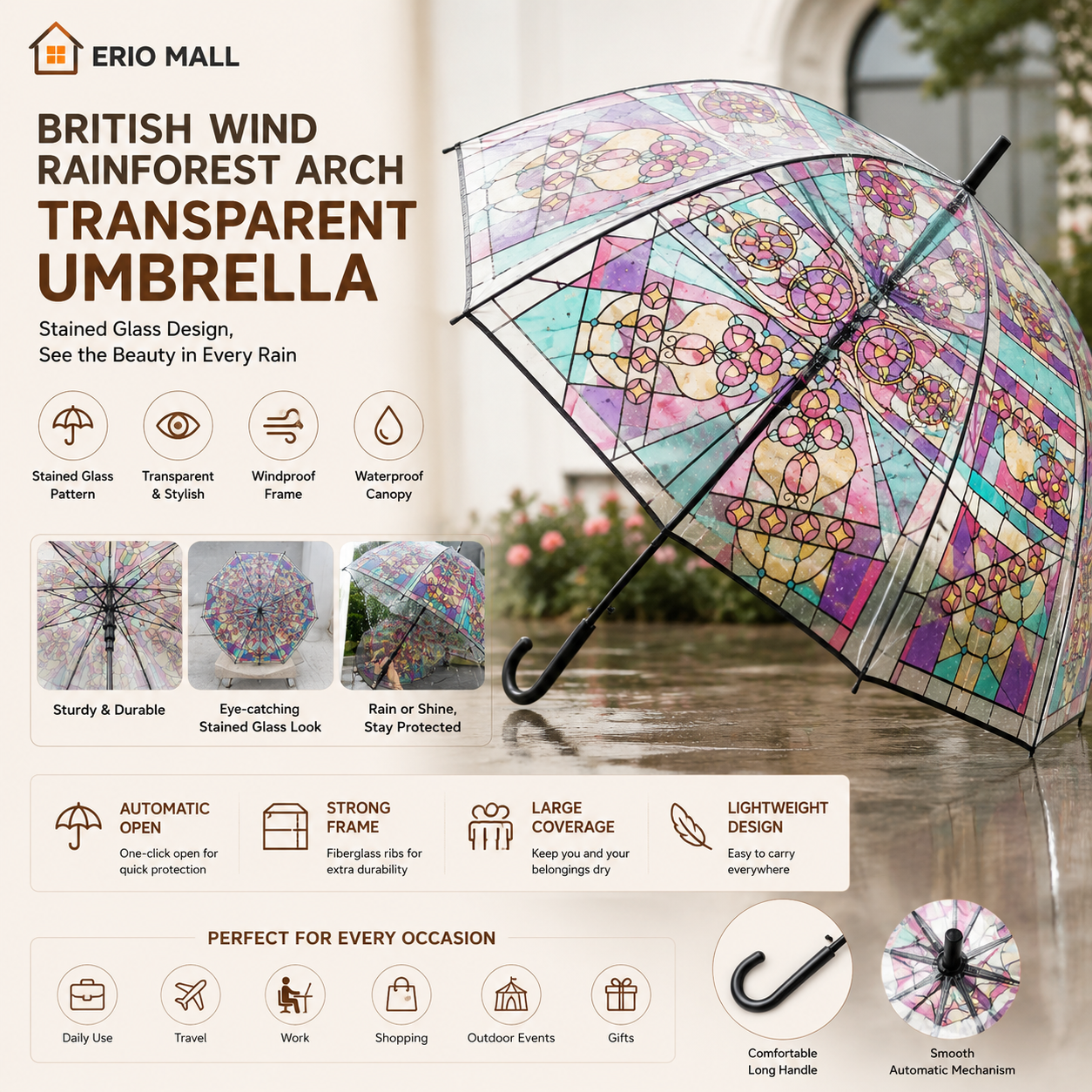 Stained Glass Transparent Umbrella