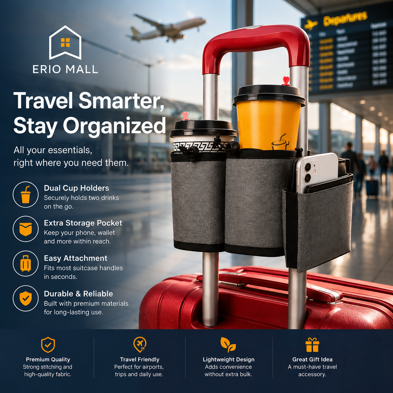 Travel Luggage Cup Holder Durable Free Hand Suitcase Drink Bag Travel Milk Tea Coffee Mugs Holder Fits All Suitcase Handles