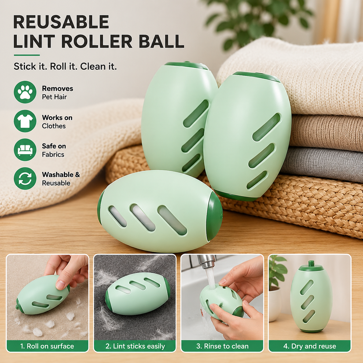 Reusable Lint Roller High-Quality Washable & Portable Strong Adhesive for Pet Hair and Dust Removal Clothes Furniture Travel