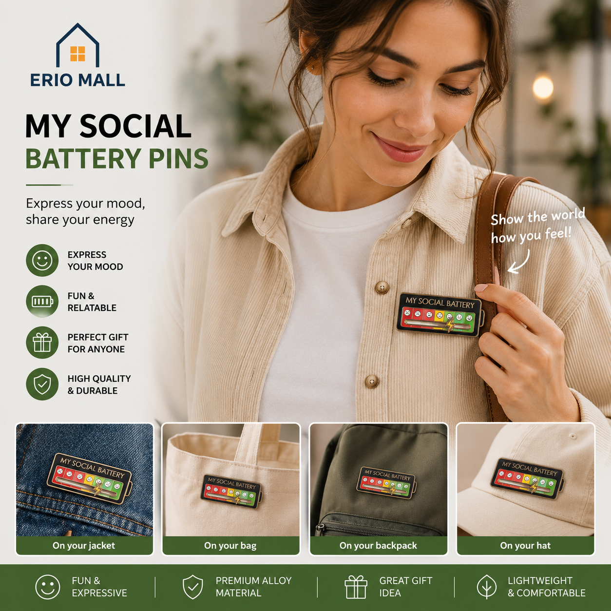 Funny Social Battery Mood Pin