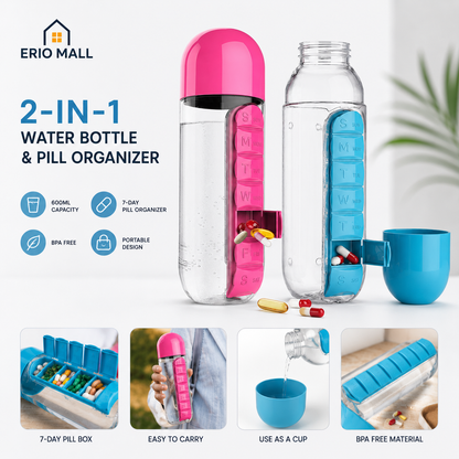 2-in-1 Pill Organizer Water Bottle