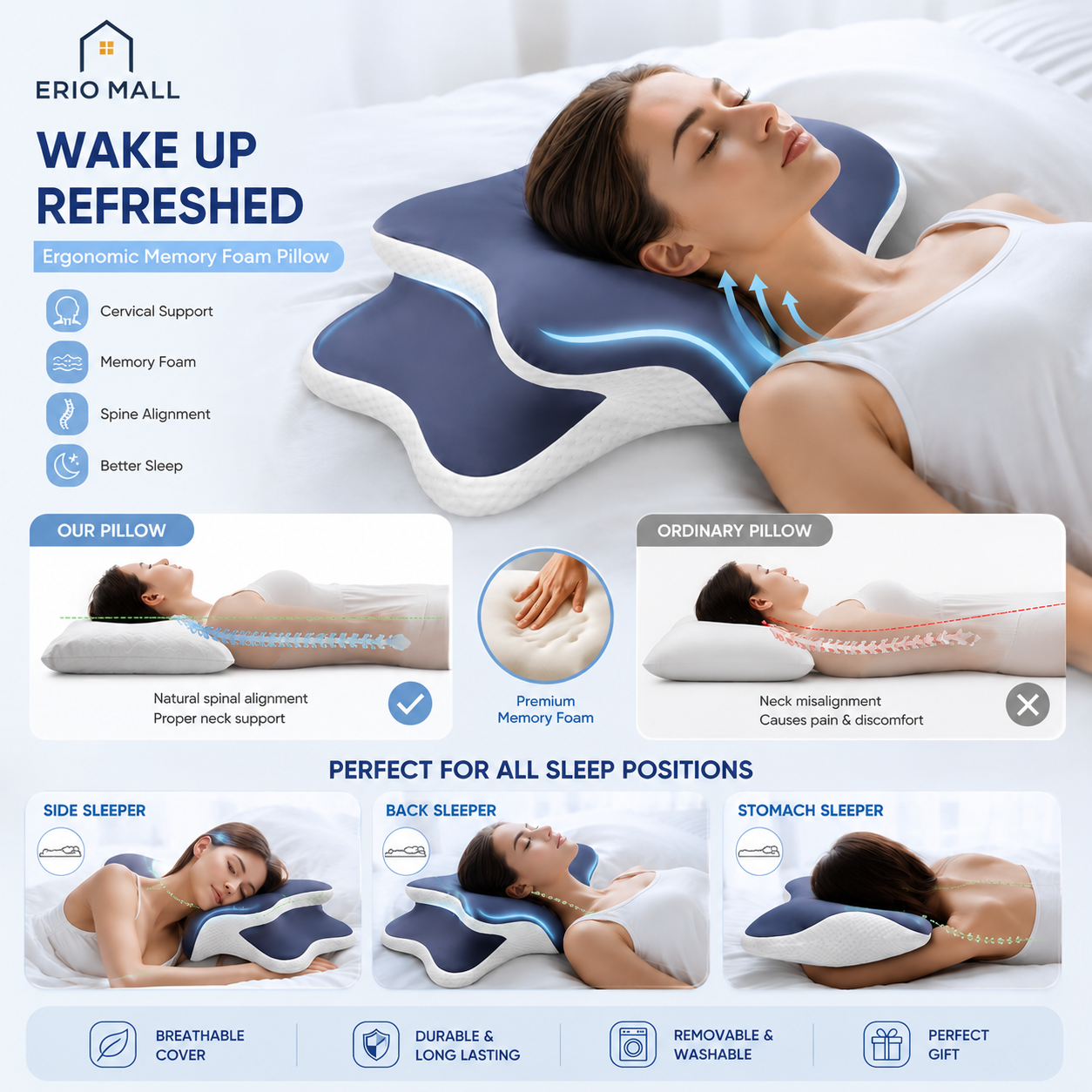 Ergonomic Memory Foam Neck Pillow