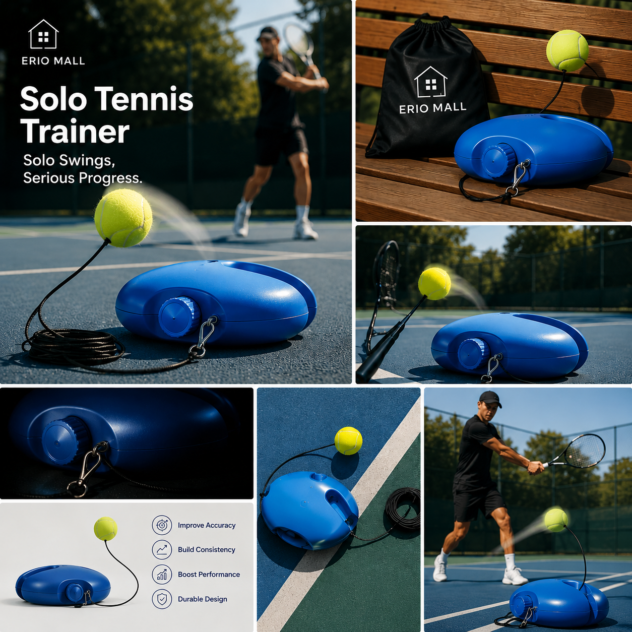 Tennis training device with rebound system for solo practice