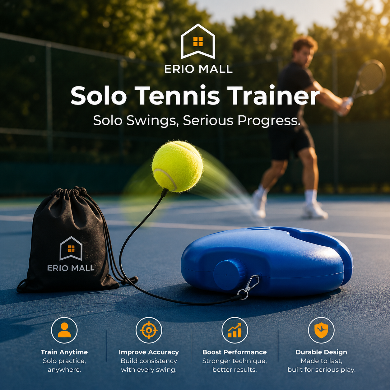 Tennis training device with rebound system for solo practice