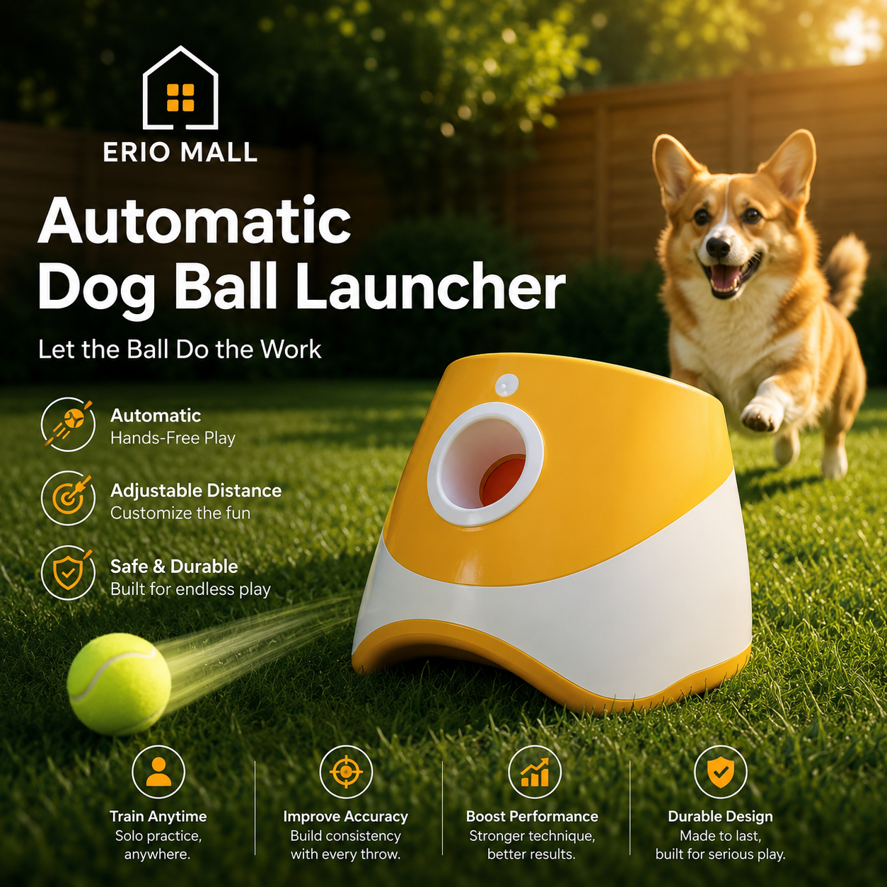 Ball Thrower for Dogs,Interactive Dog Fetch Machine,Automatic Tennis Ball Launcher with 12 Tennis Balls,Dog Ball Thrower Machine with 10-30Ft 3 Launching Distance,For Small Dogs Indoor & Outdoor