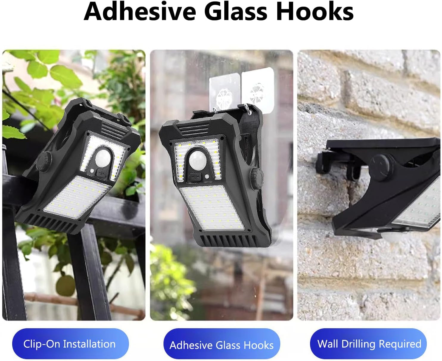 Clip on Solar Lights Outdoor Waterproof，45 Leds Solar Motion Sensor Lights Outdoor 3 Modes 3 Mounting Ways, Solar Security Lights for Fence, Wall, Patio