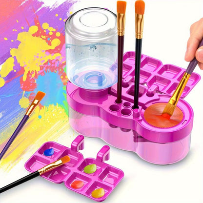 Water Cycle System Paint Brush Cleaner with Paint Palette, Paint Brush Rinse Cup Holder, Automatic Washing Tool, Art Supplies