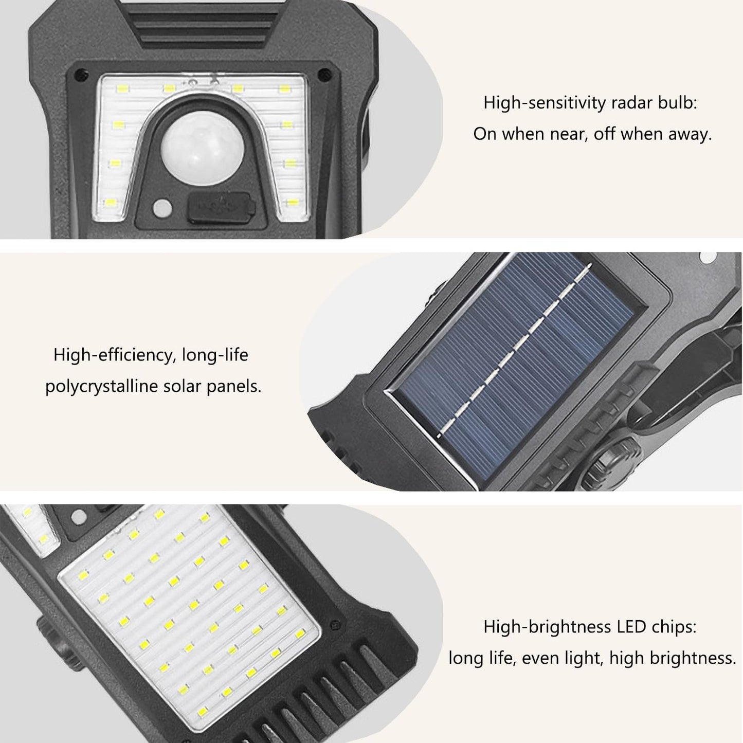 Clip on Solar Lights Outdoor Waterproof，45 Leds Solar Motion Sensor Lights Outdoor 3 Modes 3 Mounting Ways, Solar Security Lights for Fence, Wall, Patio