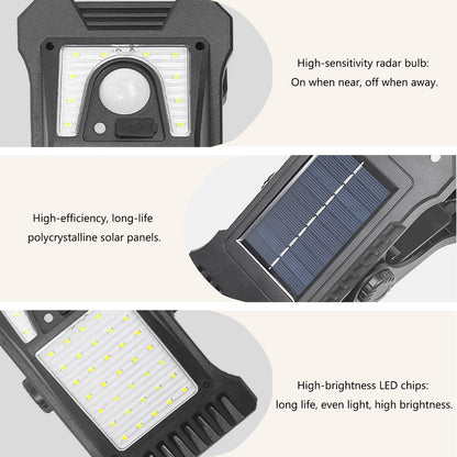 Clip on Solar Lights Outdoor Waterproof，45 Leds Solar Motion Sensor Lights Outdoor 3 Modes 3 Mounting Ways, Solar Security Lights for Fence, Wall, Patio